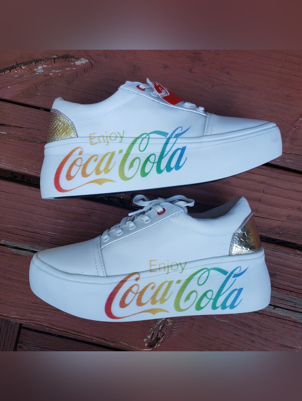 Enjoy Coca-Cola White Platform Sneakers With Detail- SIZE USA 7 (From Mexico)